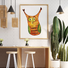 Niedliche, lustige Uhu, grün orange Poster