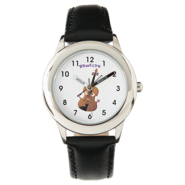 Niedliche lustige Violinmusikfigur Armbanduhr (Vorderseite)