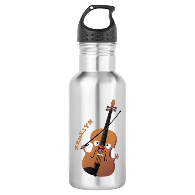 Niedliche lustige Violinmusikfigur Edelstahlflasche (Vorderseite)
