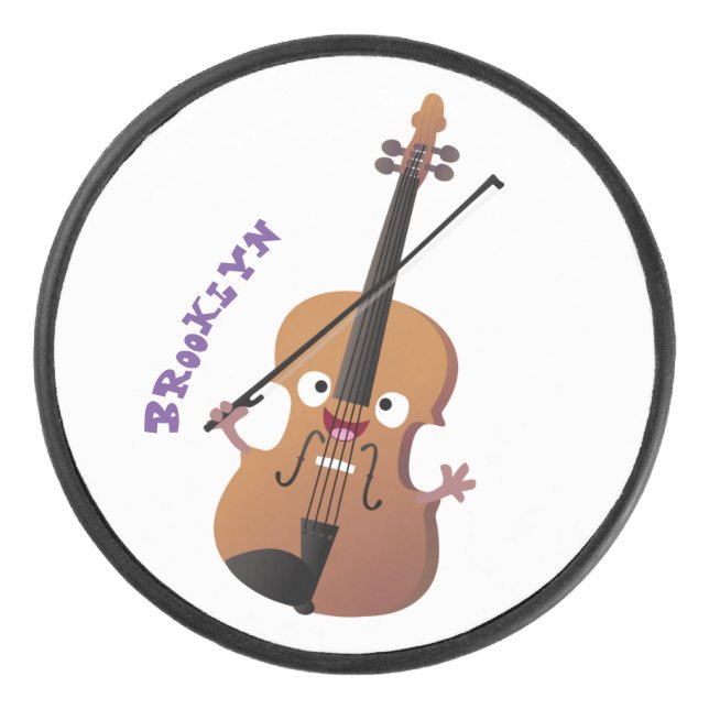 Niedliche lustige Violinmusikfigur Eishockey Puck (Vorderseite)
