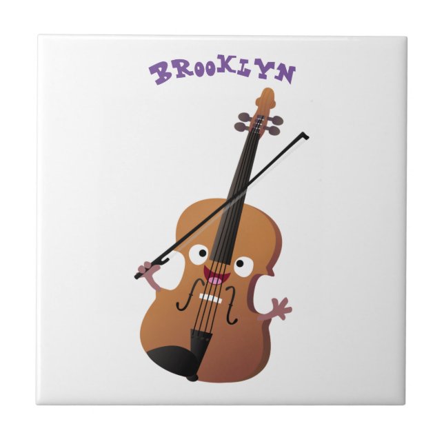 Niedliche lustige Violinmusikfigur Fliese (Vorderseite)