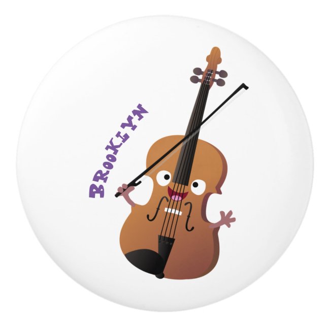 Niedliche lustige Violinmusikfigur Keramikknauf (Vorderseite)