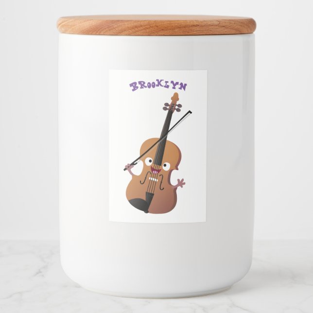 Niedliche lustige Violinmusikfigur Lebensmitteletikett (Vorderseite)