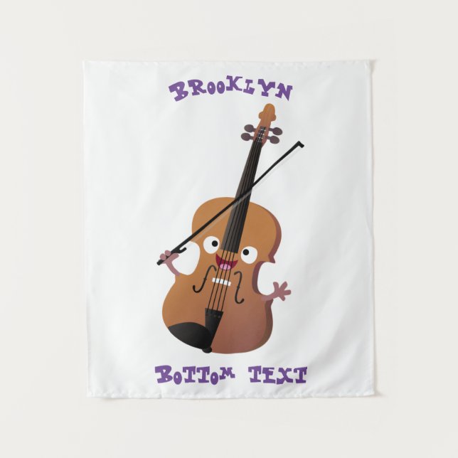 Niedliche lustige Violinmusikfigur Wandteppich (Vorderseite)