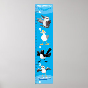 Niedliche lustige Vögel Cartoon-Wachstumsskizzen Poster