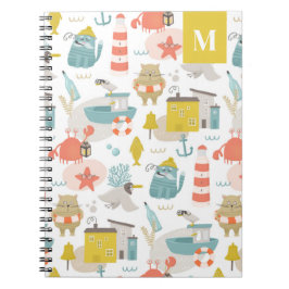 Niedliche lustige Wassertiere. Seekinder-Monogramm Notizblock