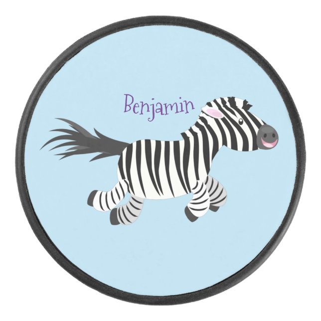 Niedliche lustige Zebra-Cartoon-Illustration Eishockey Puck (Vorderseite)