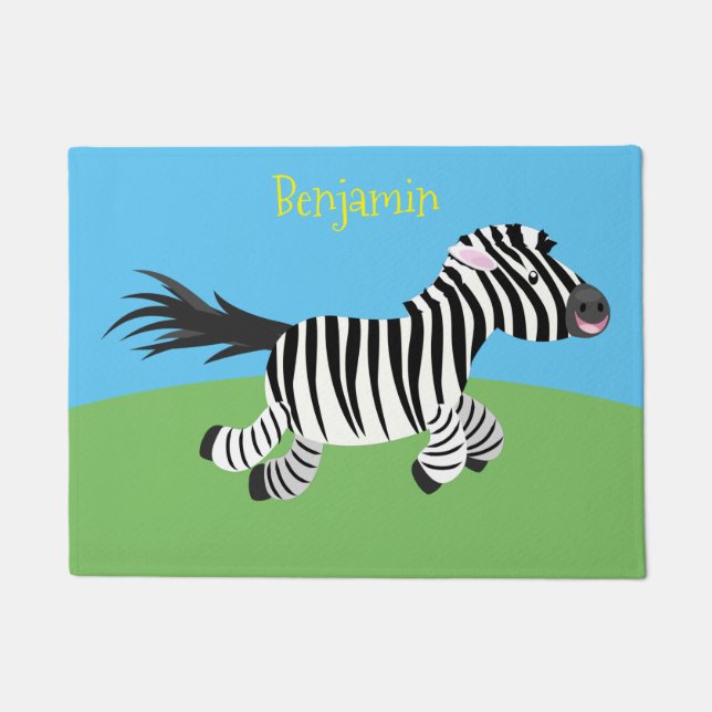 Niedliche lustige Zebra-Cartoon-Illustration Fußmatte (Vorderseite)