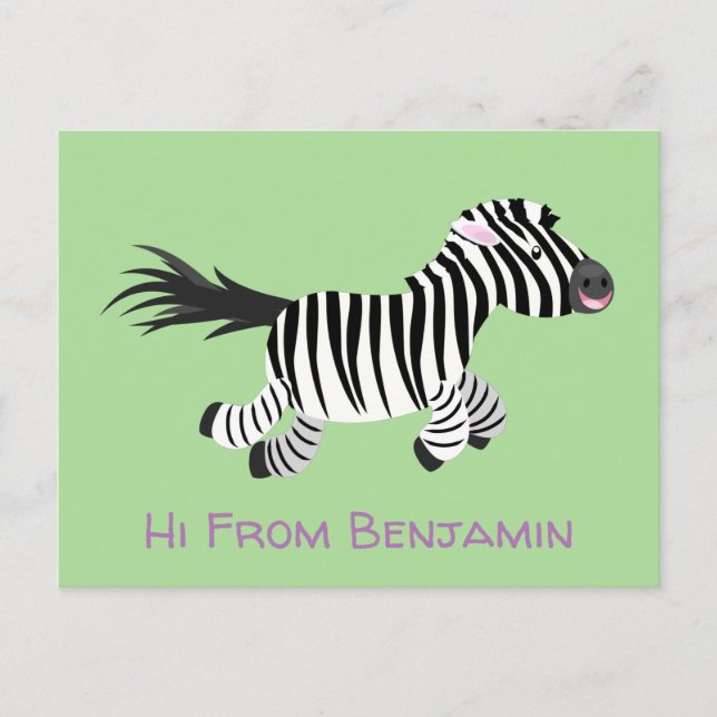 Niedliche lustige Zebra-Cartoon-Illustration Postkarte (Vorderseite)