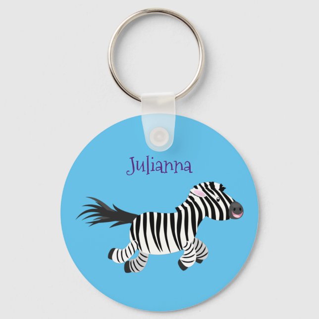 Niedliche lustige Zebra-Cartoon-Illustration Schlüsselanhänger (Vorderseite)