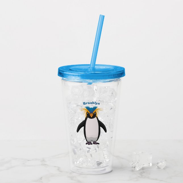Niedliche Macaroni-Pinguin-Cartoon-Abbildung Acryltrinkbecher (Rückseite Ice)