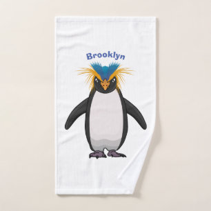 Niedliche Macaroni-Pinguin-Cartoon-Abbildung Badhandtuch Set