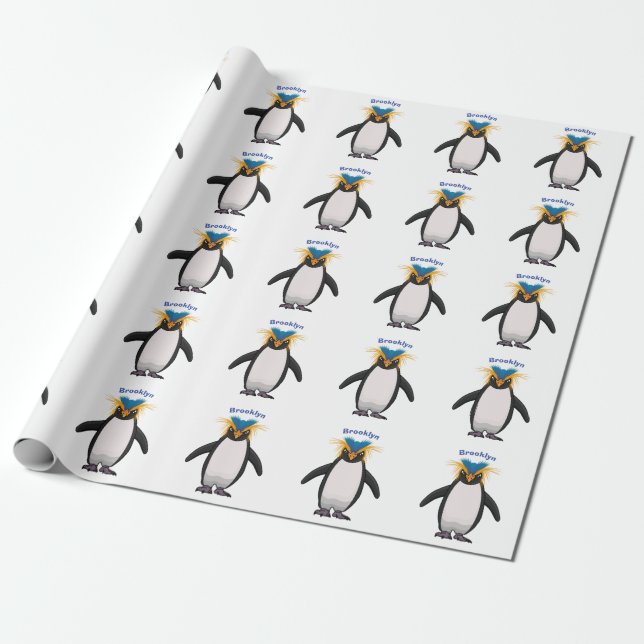 Niedliche Macaroni-Pinguin-Cartoon-Abbildung Geschenkpapier (Ungerollt)