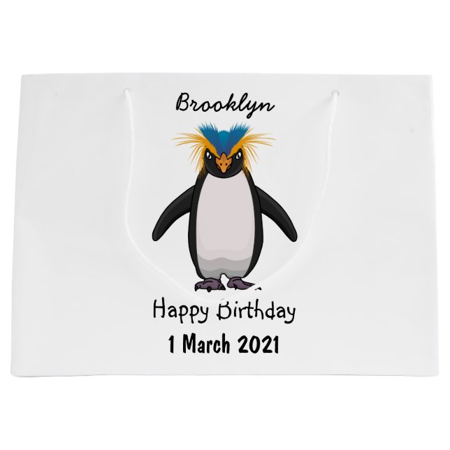 Niedliche Macaroni-Pinguin-Cartoon-Abbildung Große Geschenktüte (Vorderseite)