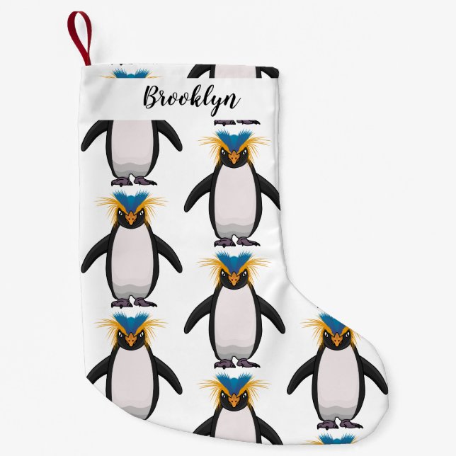 Niedliche Macaroni-Pinguin-Cartoon-Abbildung Kleiner Weihnachtsstrumpf (Vorderseite)