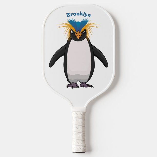 Niedliche Macaroni-Pinguin-Cartoon-Abbildung Pickleball Schläger (Vorderseite)