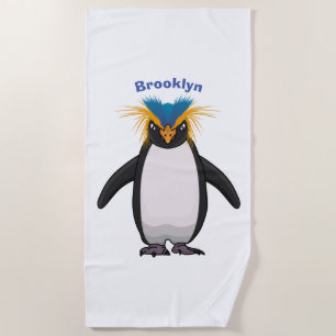 Niedliche Macaroni-Pinguin-Cartoon-Abbildung Strandtuch