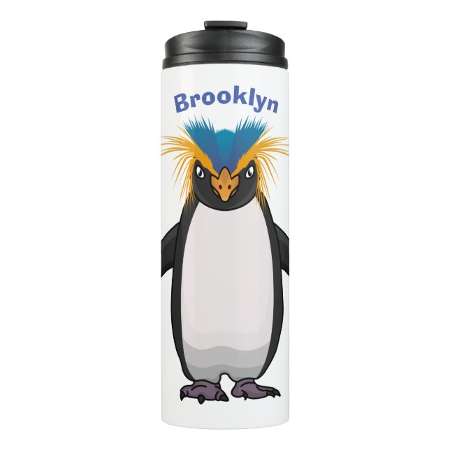 Niedliche Macaroni-Pinguin-Cartoon-Abbildung Thermosbecher (Vorderseite)