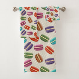 Niedliche Macarons-Muster mit Polka-Punkten Badhandtuch Set