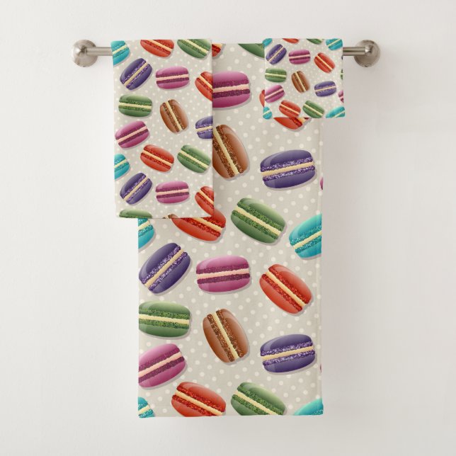Niedliche Macarons-Muster mit Polka-Punkten Badhandtuch Set (Insitu)