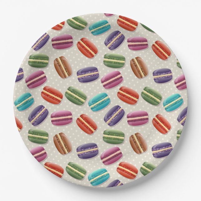 Niedliche Macarons-Muster mit Polka-Punkten Pappteller (Vorderseite)