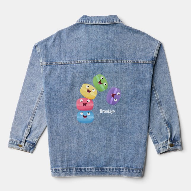 Niedliche Macaros Cartoon Illustration Jeansjacke (Rückseite)