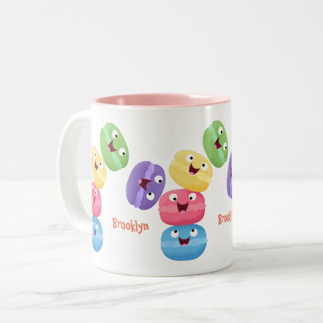 Niedliche Macaros Cartoon Illustration Zweifarbige Tasse (Vorderseite Links)