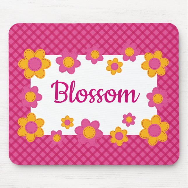 Niedliche Mädchen benennen rosa, gelbe Blumen kari Mousepad (Vorne)
