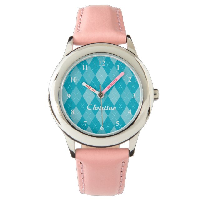 Niedliche Mädchen beobachten mit Retro-Raute-Diama Armbanduhr (Vorderseite)