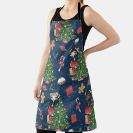NIEDLICHE MÄDCHEN, DIE WEIHNACHTBÄUME DEKORIEREN SCHÜRZE