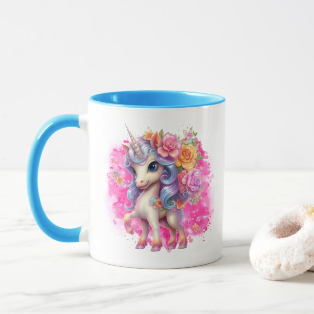 Niedliche Mädchen einhorchen Kakaotee aus Monogram Tasse (Mit Donut)