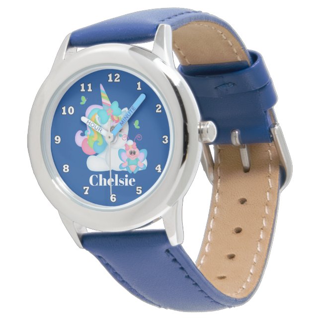Niedliche Mädchen einhorchen Namensaufzeichnung Armbanduhr (Schrägansicht)
