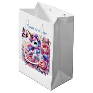 Niedliche Mädchen Einhorn-Party anpassbar Mittlere Geschenktüte