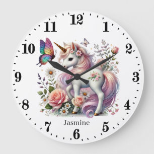 Niedliche Mädchen Einhornliebhaber tragen den Name Große Wanduhr