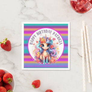 niedliche Mädchen Happy Birthday Einhorn Serviette