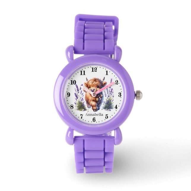 Niedliche Mädchen Hochlandkuh geben den Namen Armbanduhr (Vorderseite)