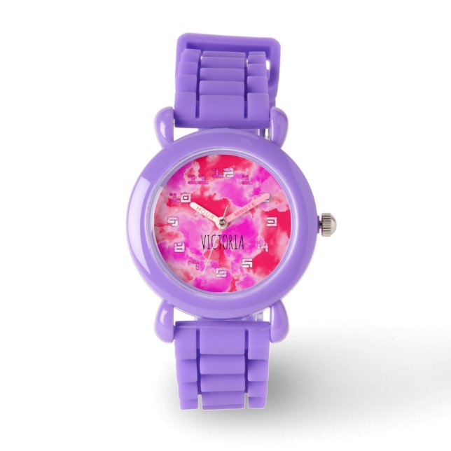 Niedliche Mädchen Kinder rosa Himmel mit rosa Wolk Armbanduhr (Vorderseite)