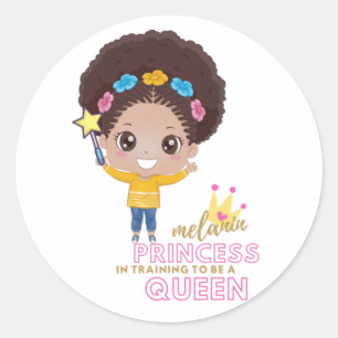 Niedliche Mädchen Melanin Prinzessin schulen, Köni Runder Aufkleber