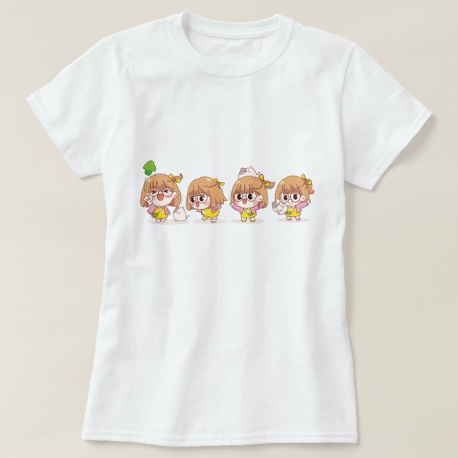 Niedliche Mädchen mit Katzen T-Shirt (Design vorne)