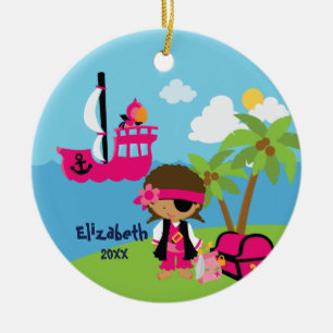 Niedliche Mädchen-Piraten-Weihnachtsverzierung Keramikornament