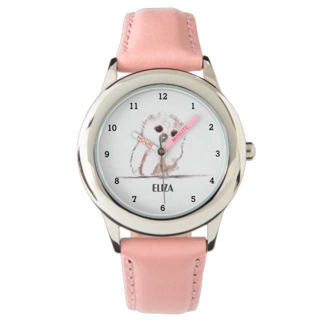Niedliche Mädchen Rosa Vögel Tiere Kinder Wasserfa Armbanduhr (Vorderseite)