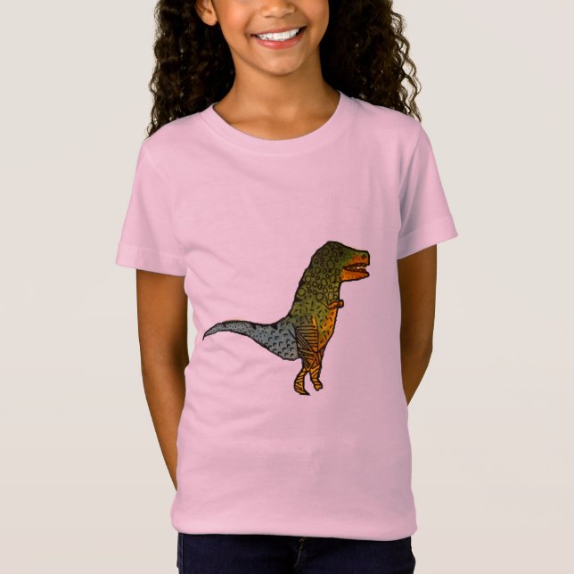 Niedliche Mädchen T-Rex Dinosaurierkunst T-Shirt (Vorderseite)