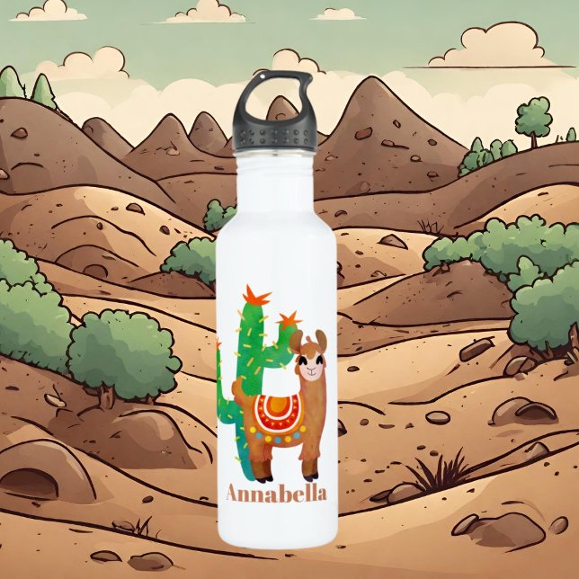 Niedliche Mädchen tragen den Namen Lama Edelstahlflasche (Von Creator hochgeladen)