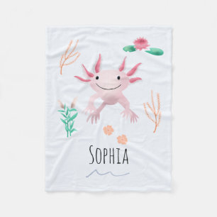 Niedliche Mädchen und Whimsical Happy Pink Axolot Fleecedecke