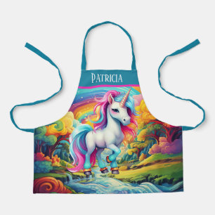 Niedliche Mädchen unicorn geben den Namen Schürze