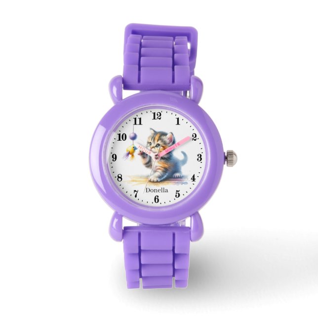 Niedliche Mädchenkatze Armbanduhr (Vorderseite)
