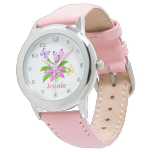 Niedliche Mädchenschmetterlinge und -Blumen Armbanduhr