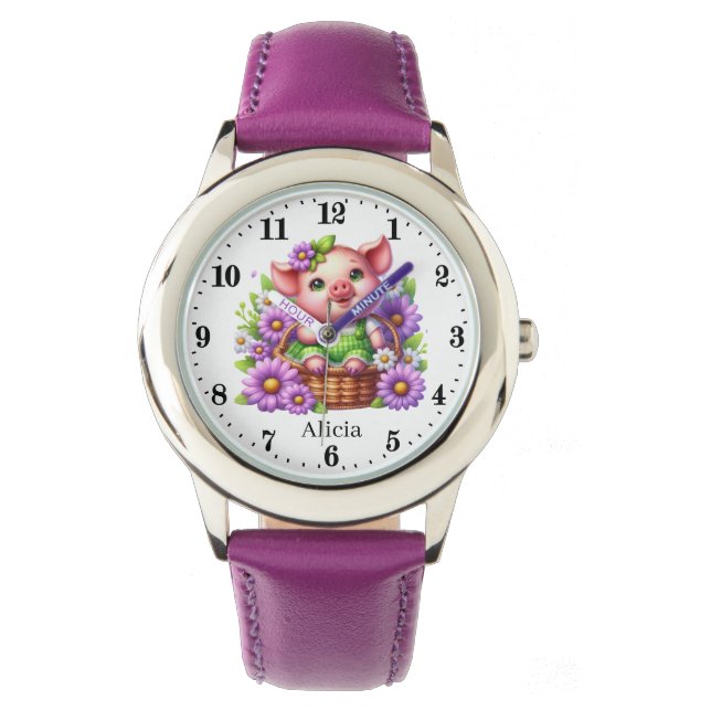 Niedliche Mädchenschweine Armbanduhr (Vorderseite)