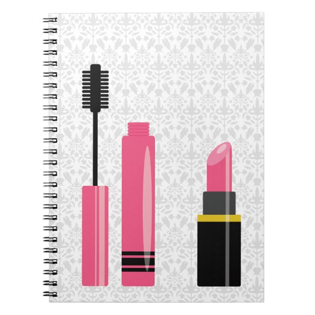 Niedliche Makeup Pink Lipstick und Mascara Notizblock (Vorderseite)