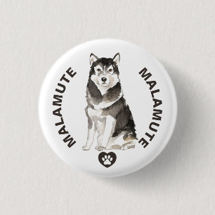 Niedliche Malamute Hunde Wasserfarben Button
